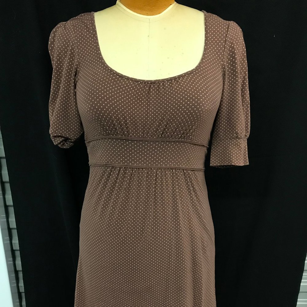 Chocolate Brown Polka Dot Dress with Puff Sleeve